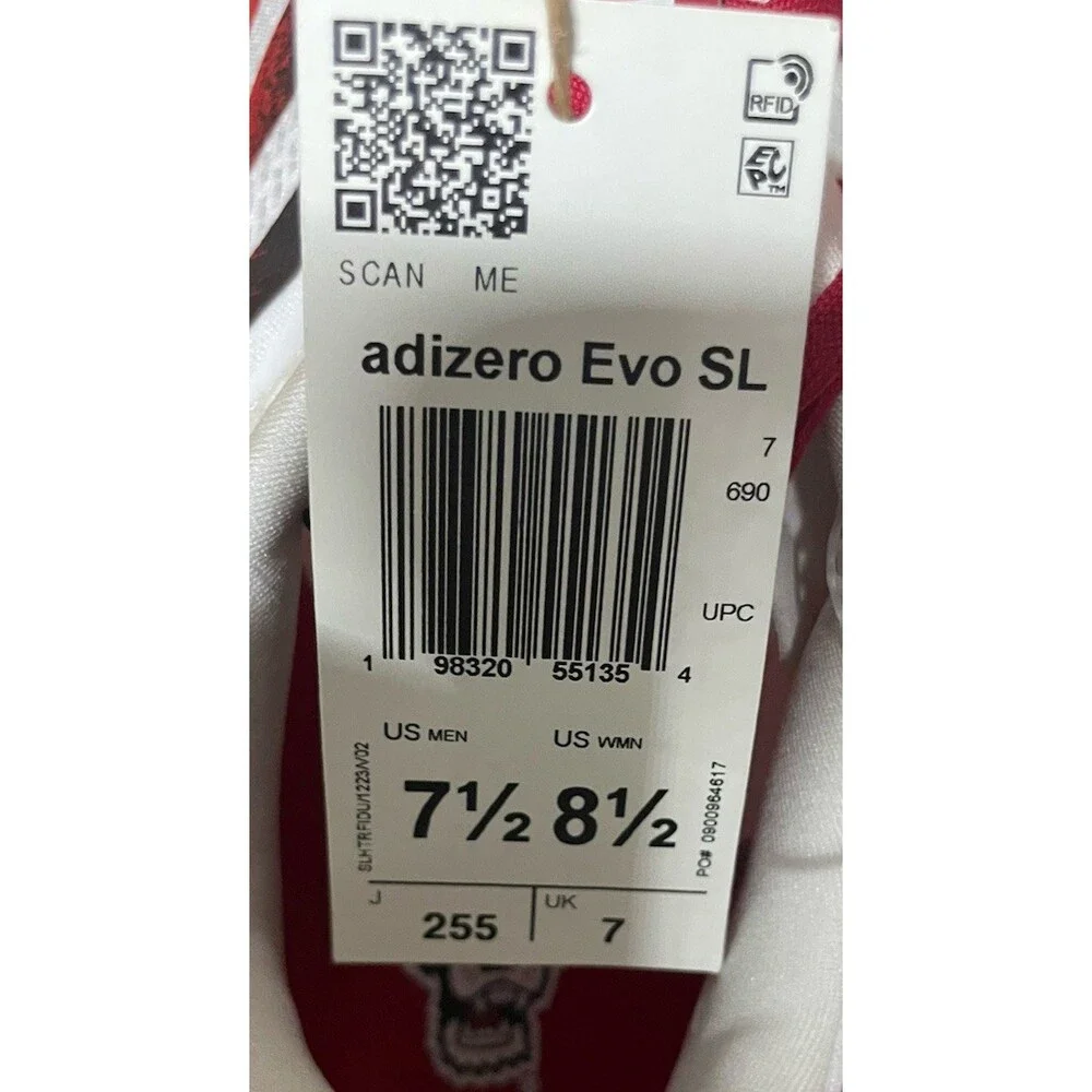 Adidas Adizero Evo SL NC State Wolfpack White Red Mens Sz 7.5 JQ4571